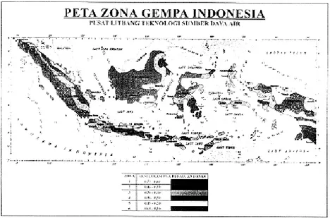 Gambar 2. Peta Gempa Indonesia untuk Periode Ulang 500 Tahun  (sumber: RSNIT-02-2005, hal:41) 