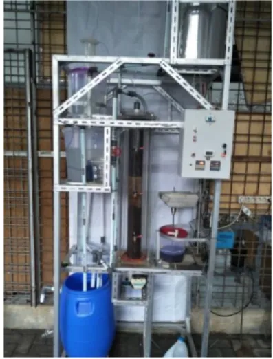 Gambar 1. Rangkaian reaktor UASB-HCPB  Penelitian  ini  merupakan  proses  digestasi  anaerobik  satu  tahap  menggunakan  reaktor  UASB-HCPB untuk menghasilkan biogas