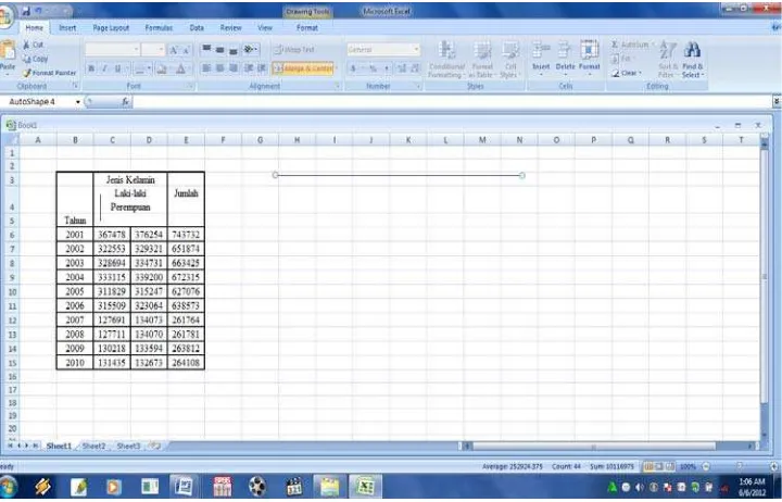 Grafik pada Excel dapat dapat dibuat menjadi satu dengan data atau terpisah pada lembar 