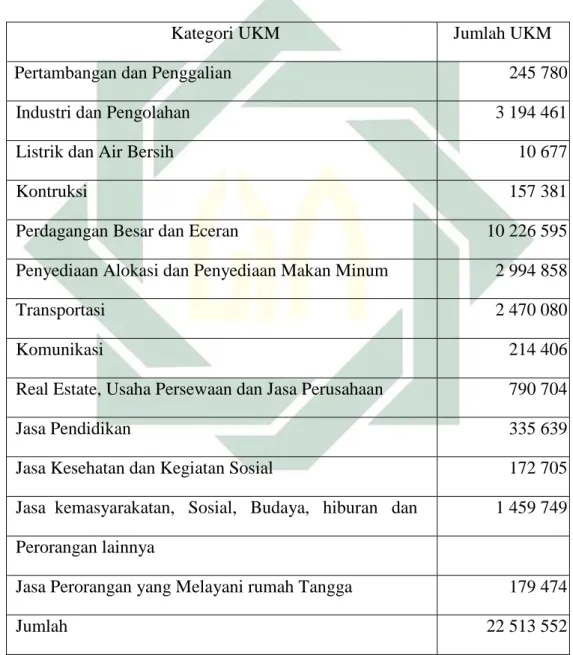 Tabel 1.1 Data usaha mikro dan kecil di Indonesia menurut Kategori 
