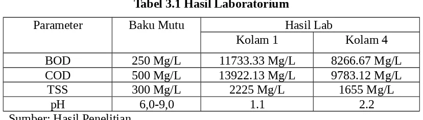 Tabel 3.1 Hasil Laboratorium