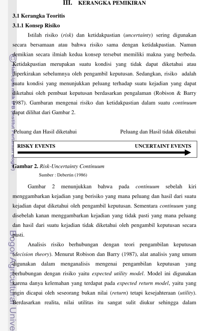 Gambar 2. Risk-Uncertainty Continuum           Sumber : Debertin (1986) 