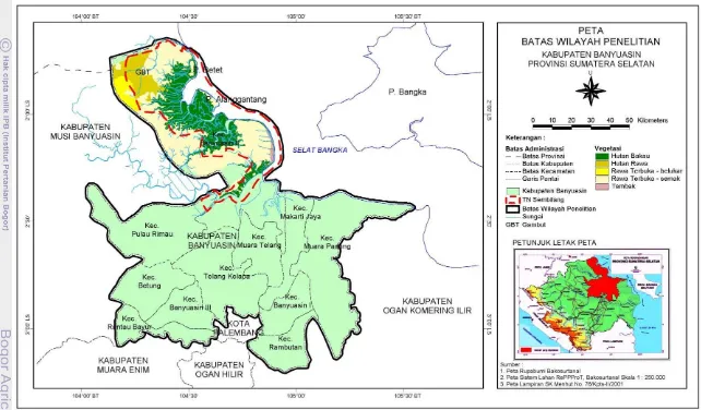 Gambar 17  Peta batas wilayah penelitian di Kabupaten Banyuasin, Provinsi Sumatera Selatan 