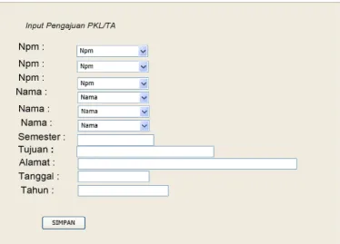 Gambar 3.41 Desain Interface Form Tampil Pengajuan PKL/TA 