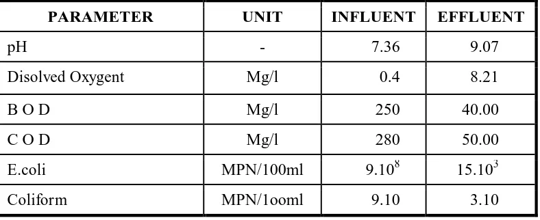 Tabel 1.  Hasil Pengukuran kualitas air pada kolam  maturasi 