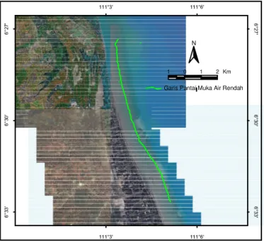 Gambar 6a. Peta 3-D hasil pemeruman perairan laut  Kec. Dukuhseti, Kabupaten Pati. 