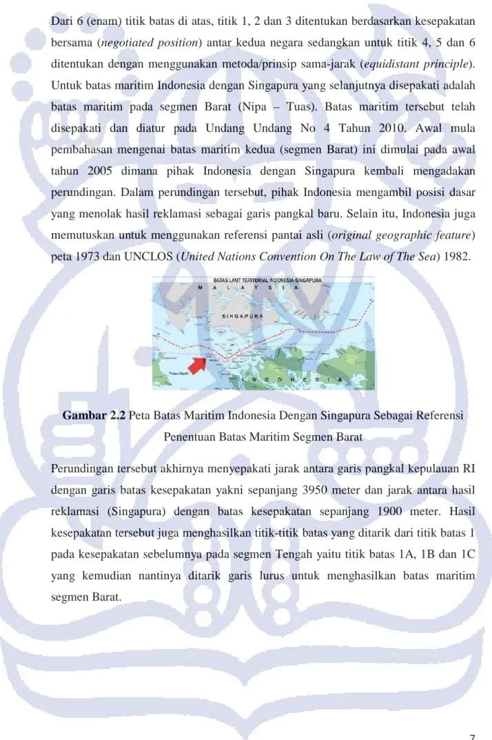 Gambar 2.2 Peta Batas Maritim Indonesia Dengan Singapura Sebagai Referensi  Penentuan Batas Maritim Segmen Barat 