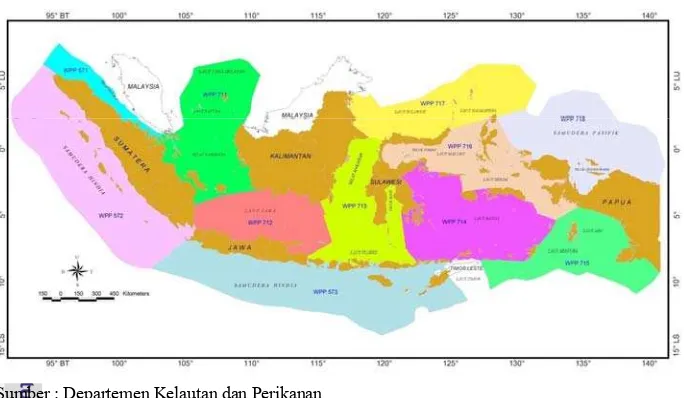 Gambar 3 Pembagian wilayah perairan laut Indonesia menjadi 11 WPP. 