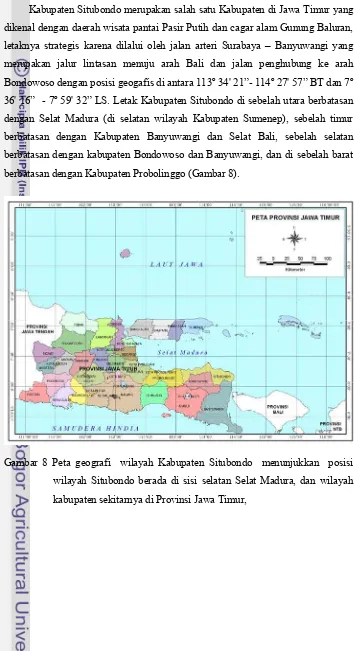 Gambar 8 Peta geografi  wilayah Kabupaten Situbondo  menunjukkan  posisi 