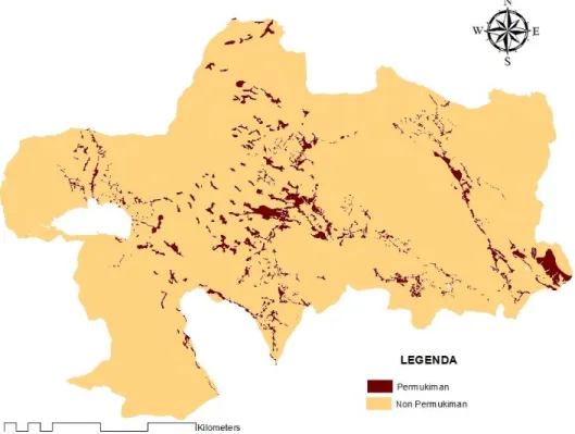 Gambar 5 Peta pola ruang permukiman (RTRW 2008-2024) di Kabupaten Tanah Datar hasil analisis  tahun 2017 