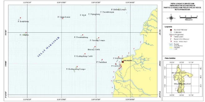 Gambar  7.   Peta lokasi penelitian di  pulau-pulau Kecil Kota Makassar