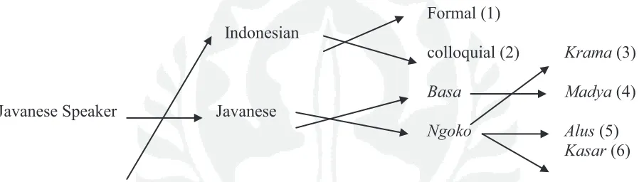 Figure 1: The Linguistic Repertoire of a Hypothetical Native Speaker of Javanese Based on the figure, I can safely state that a Javanese speaker may use at least six different linguistic codes or style or varieties or whatever people may call it when s/he 