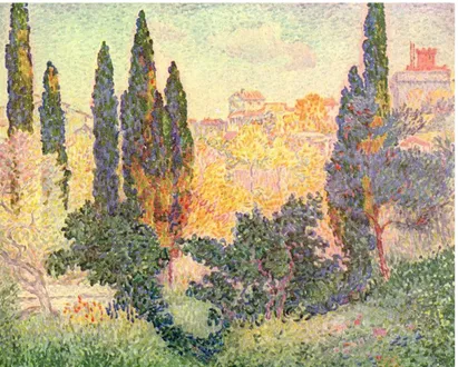 Gambar 10 Henry Edmund Cross,Cypresses at Cagnes, 1900 