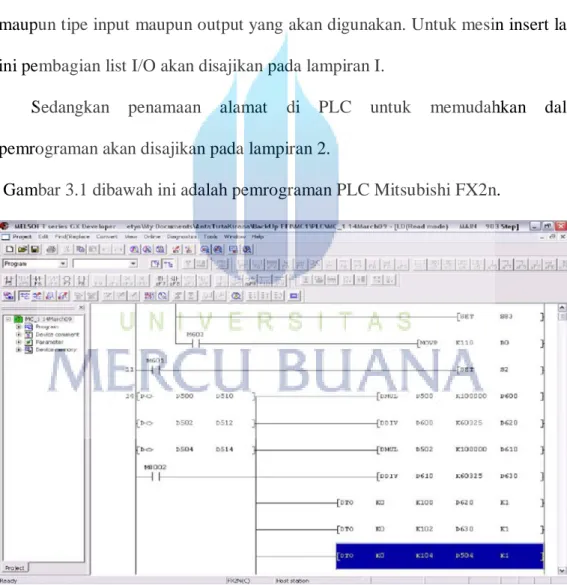 Gambar 3.10 Pemrograman PLC Mitsubhisi dengan Melsoft GX Developer Versi 