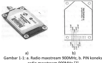 Gambar 1-1: a. Radio maxstream 900MHz, b. PIN koneksi dari  radio maxstream 900MHz [2] 