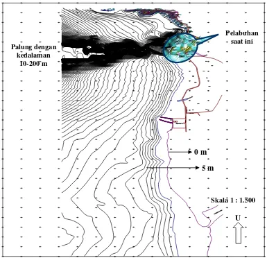 Gambar 7 menunjukkan gambaran kondisi batimetri di lokasi PPN Palabuhanratu.  