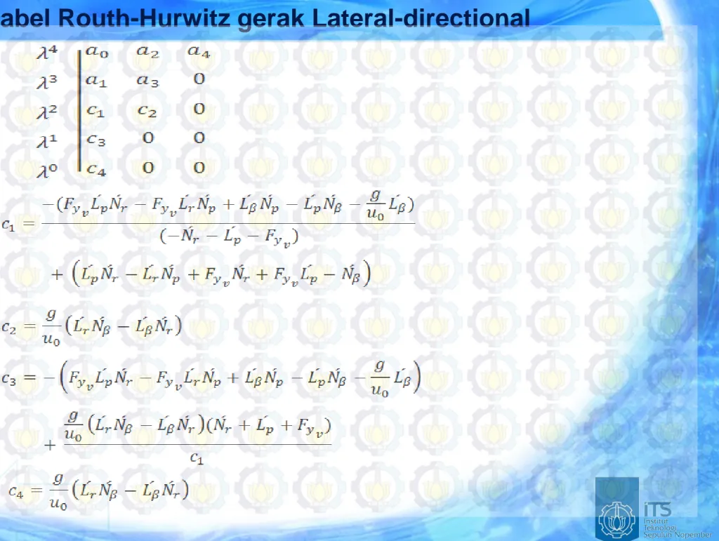 Tabel Routh-Hurwitz gerak Lateral-directional