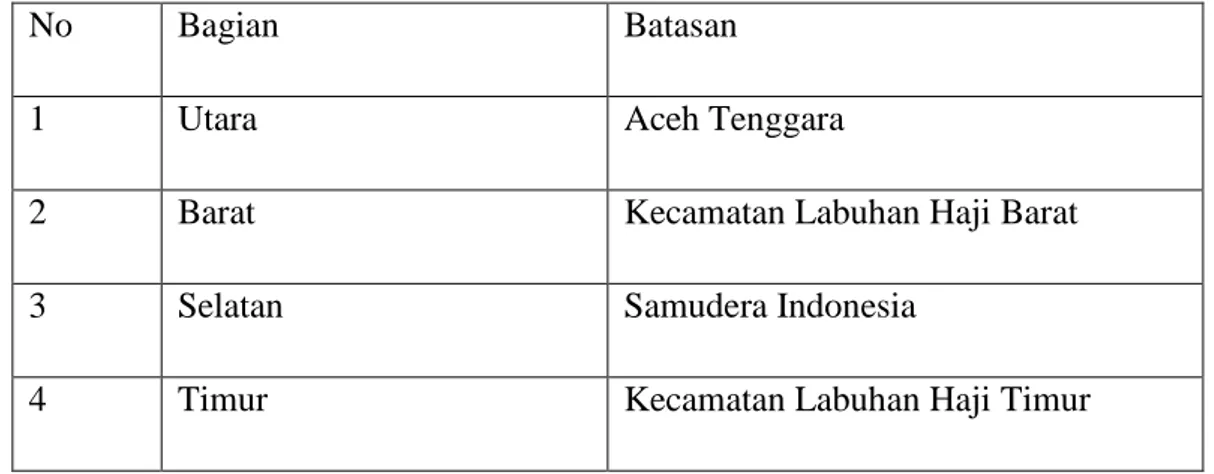 Tabel 3.1 Batasan Wilayah Kecamatan Labuhan Haji Tengah 