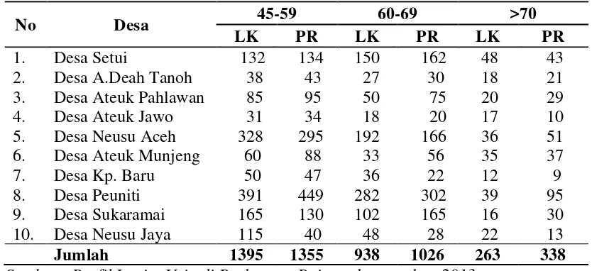 Tabel 4.2 Profil Lanjut Usia Berdasarkan Umur di Wilayah Kerja Puskesmas 