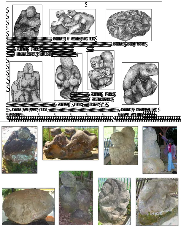 Gambar 7  Beberapa bentuk (ilustrasi) patung-patung berwujud rupa jamak di  Pasemah. 