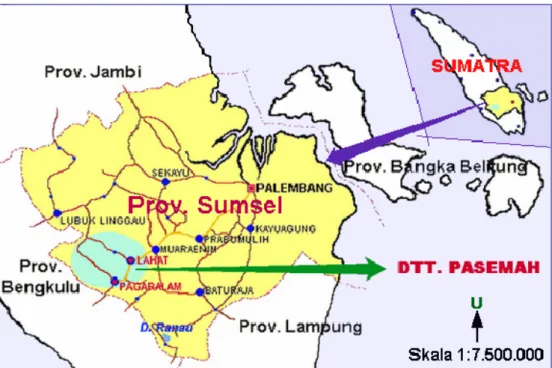 Gambar 3  Peta lokasi dataran tinggi Pasemah di Provinsi Sumatra Selatan. 