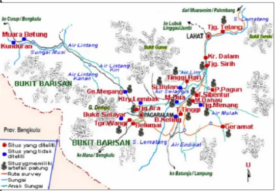 Gambar 4  Wilayah sebar situs prasejarah Pasemah. (Erwan Suryanegara,  2006) 