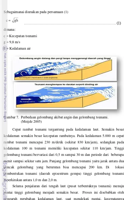 Gambar 7.  Perbedaan gelombang akibat angin dan gelombang tsunami.  