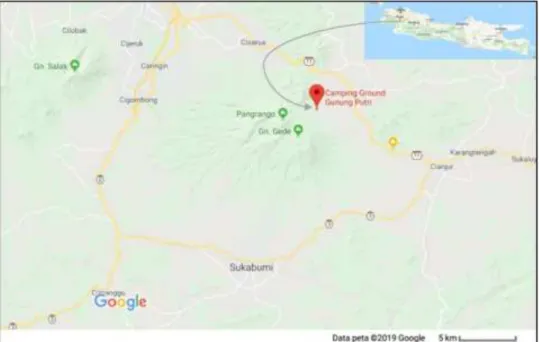 Gambar 1 Lokasi penanaman di blok camping ground Bobojong – Gunung Putri   (peta diolah dari Google Maps)