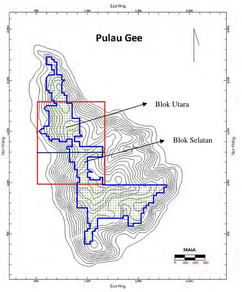 Gambar 4.5 Pembagian Blok Utara – Blok Selatan Peta Penelitian Blok GB Pulau Gee
