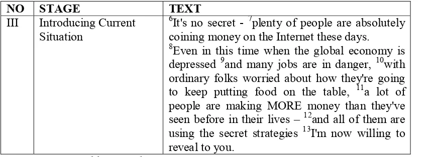 Table 7. Explaining Current Situation Stage in Text 1 