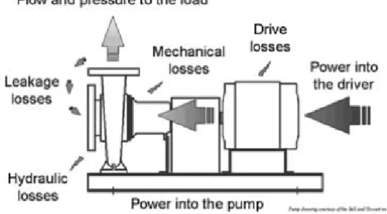 Gambar 2.3. Macam – macam kerugian pompa Sumber: Portland energy conservation, 2007.  Drive System Losses