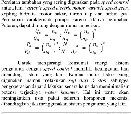 Gambar 2.5. Speed Control: karakteristik pompa dan system Sumber: Termomeccanica Centrifugal Pump Handbook, 2003