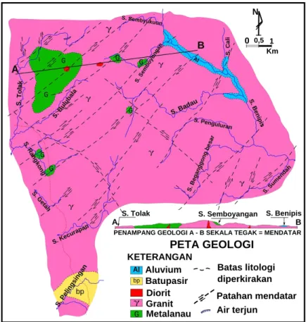 Gambar 2. Peta Geologi Daerah Semelangan dan Sekitarnya,Kalimantan Barat  Hasil Prospeksi Sistematik  [2] 