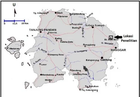 Gambar 2. Peta lokasi penelitian, secara administratif termasuk ke dalam Kabupaten Belitung Timur.