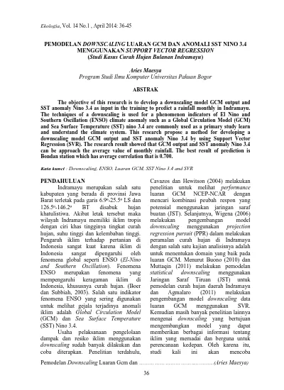 PEMODELAN DOWNSCALING LUARAN GCM DAN ANOMALI SST NINO 3.4 MENGGUNAKAN ...
