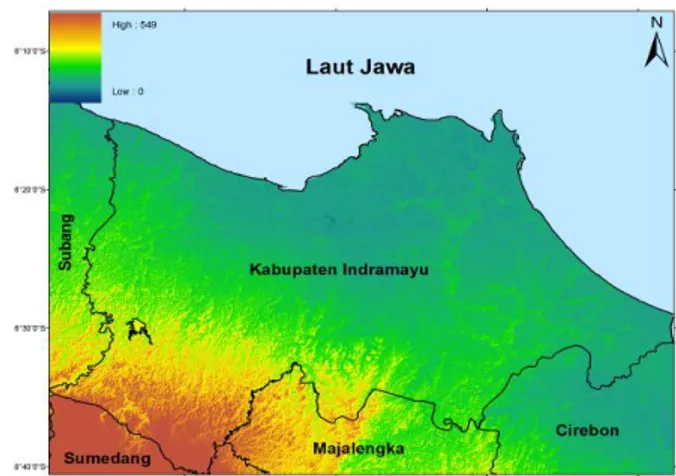 Gambar 1. Peta dan topografi Kabupaten Indramayu.  Data 