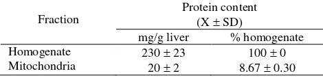 Table 1. Protein content of homogenate and mitochondrial fraction 