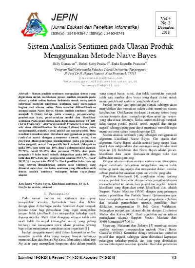 Sistem Analisis Sentimen Pada Ulasan Produk Menggunakan Metode Naive Bayes