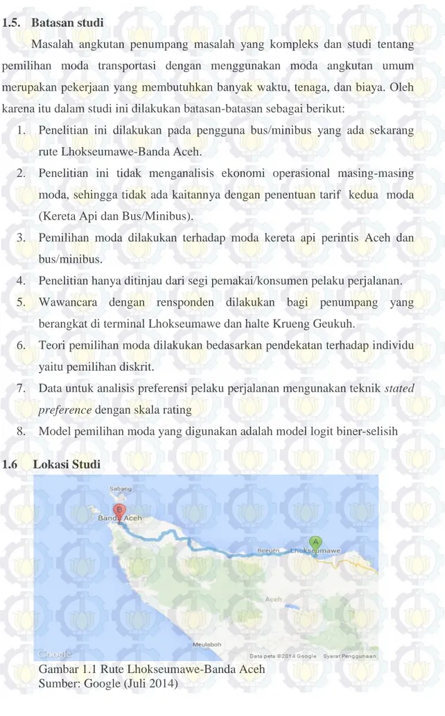 Gambar 1.1 Rute Lhokseumawe-Banda Aceh  Sumber: Google (Juli 2014) 
