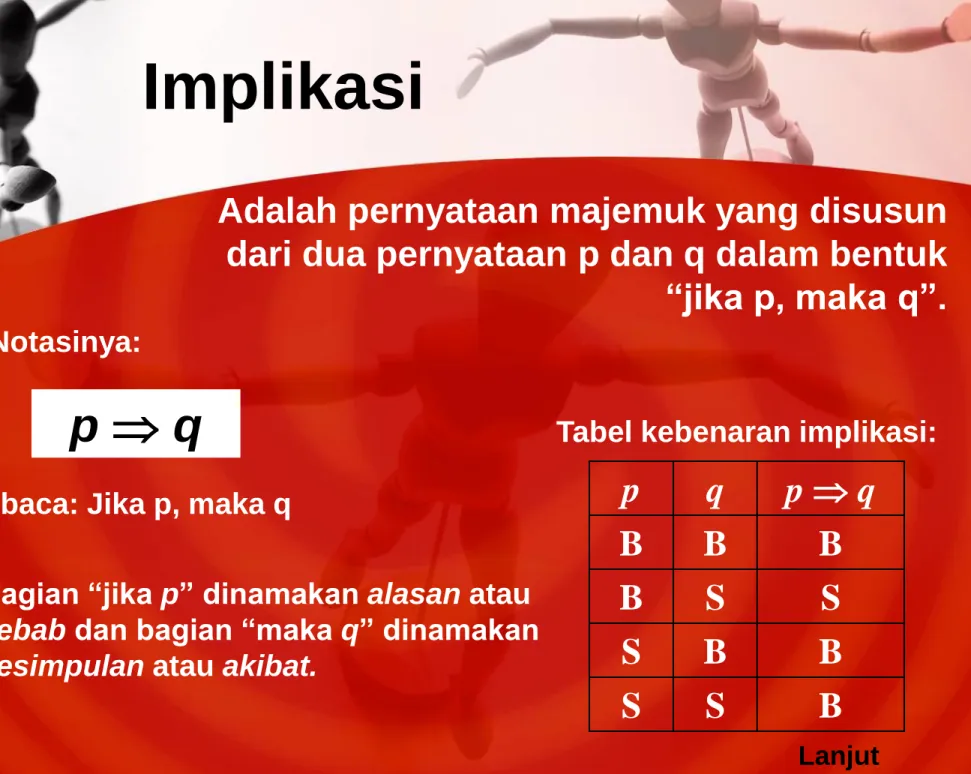 Tabel kebenaran implikasi: