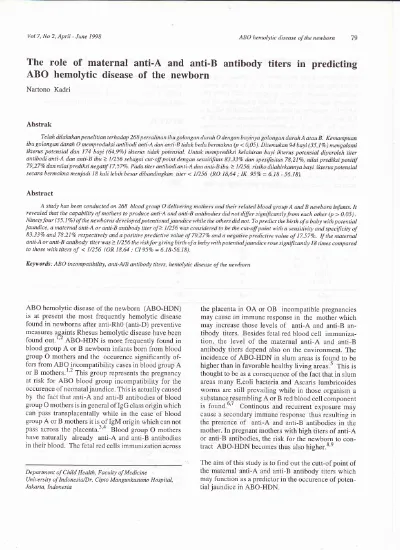 The role of maternal anti-A and anti-B antibody titers in predicting ...