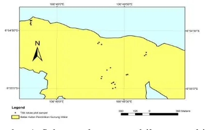 Gambar 1  Sebaran plot pengambilan sampel insekta tanah di kawasan HPGW yang ditandai dengan GPS 