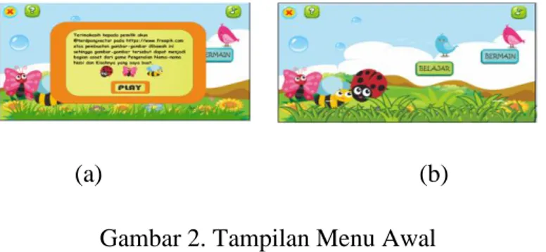 Gambar 3. Menu Belajar (a), Menu Bermain (b), Menu Bantuan (c), Tombol Keluar (d)  1)  Menu belajar (Gambar 3a): Menu  yang berisi nama-nama nabi dan kisahnya