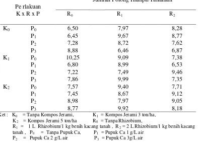 Tabel 8. Jumlah polong hampa/tanaman  kacang tanah pada berbagai perlakuan kompos jerami padi, rhizobium dan  pupuk Ca (Kalsium) 