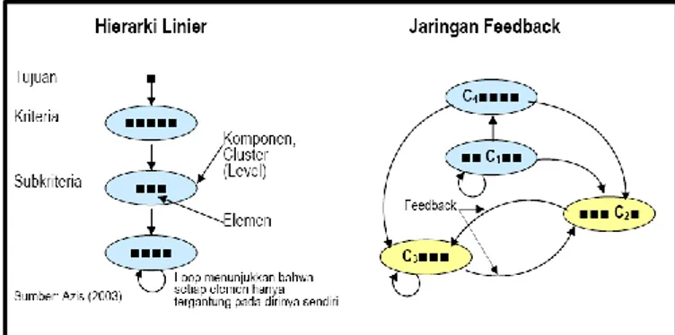 Gambar  6.  Perbandingan  Hierarki  Linier  dan  Jaringan Feedback [Ascarya 2005] 