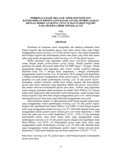 PERBEDAAN HASIL BELAJAR ASPEK KOGNITIF DAN KETERAMPILAN PROSES SAINS ...