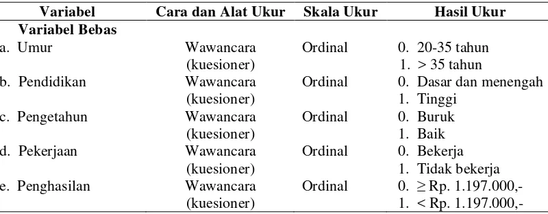 Tabel 3.7. Variabel, Cara, Alat, Skala dan Hasil Ukur 