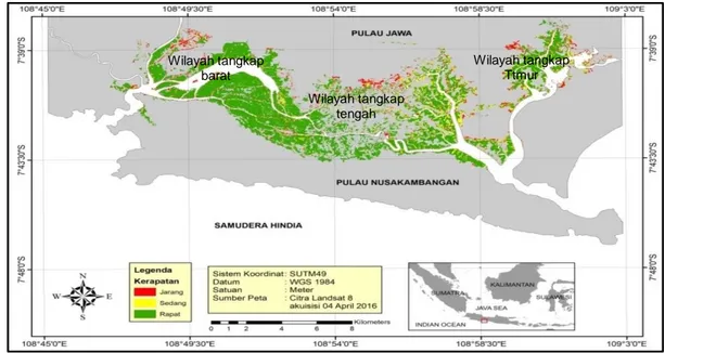 Gambar 1 Lokasi  penelitian  adalah  wilayah  tangkapan  barat  (WTBt),  wilayah  tangkapan  tengah  (WTTh),  dan  wilayah  tangkapan timur (WTTr) di Kabupaten Cilacap, Jawa Tengah