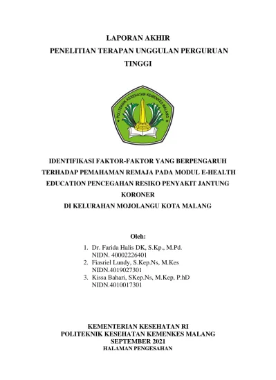 LAPORAN AKHIR PENELITIAN TERAPAN UNGGULAN PERGURUAN TINGGI