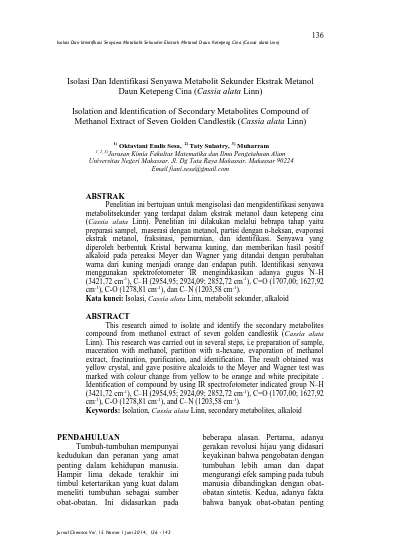 Isolasi Dan Identifikasi Senyawa Metabolit Sekunder Ekstrak Metanol ...
